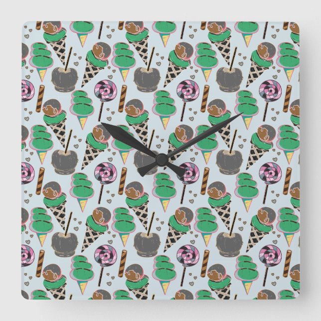 Reloj Cuadrado Ice cream pattern | Lollies pattern | lollipop 30 (Anverso)