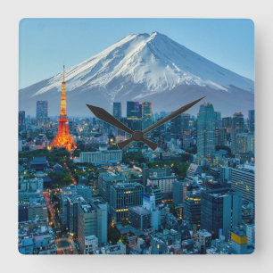 Reloj Cuadrado Ice & Snow   Mt. Fuji & Tokyo Skyline