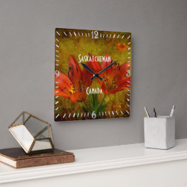 Reloj Cuadrado Icono de lirio rojo occidental texturizado de la p