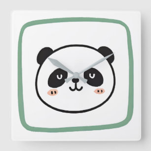 Reloj Cuadrado Icono gráfico minimalista de cabeza de panda