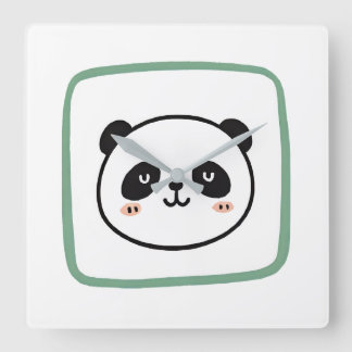 Reloj Cuadrado Icono gráfico minimalista de cabeza de panda