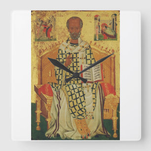 Reloj Cuadrado Icono ortodoxo bizantino de San Nicolás de Mira