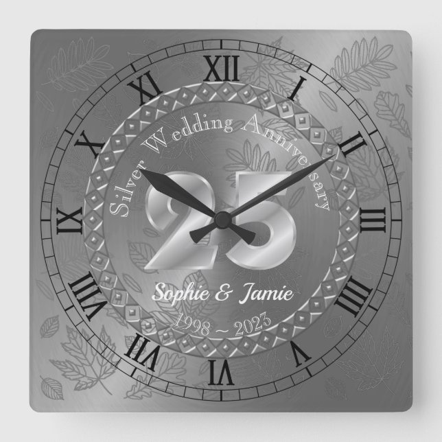 Reloj Cuadrado Idea personalizada de regalo del 25° aniversario d (Anverso)