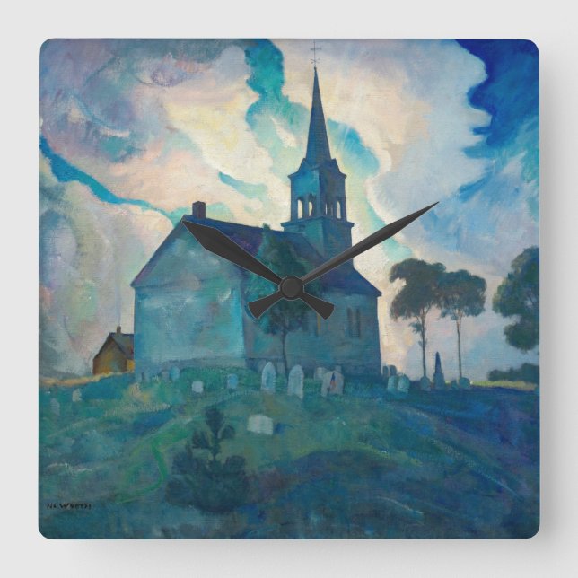 Reloj Cuadrado Iglesia de Ridge por Newell Convers Wyeth (Anverso)