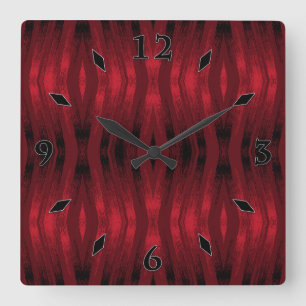Reloj Cuadrado Ikat zigzag rojo y negro
