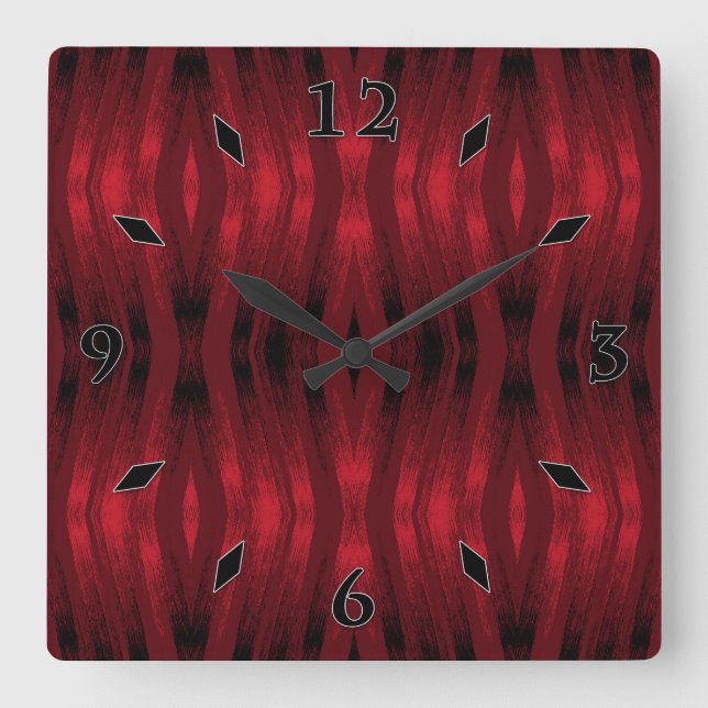 Reloj Cuadrado Ikat zigzag rojo y negro (Anverso)