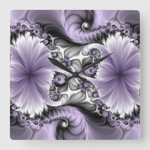 Reloj Cuadrado Ilusión de Lila Arte Floral Abstracto Fractal Fant