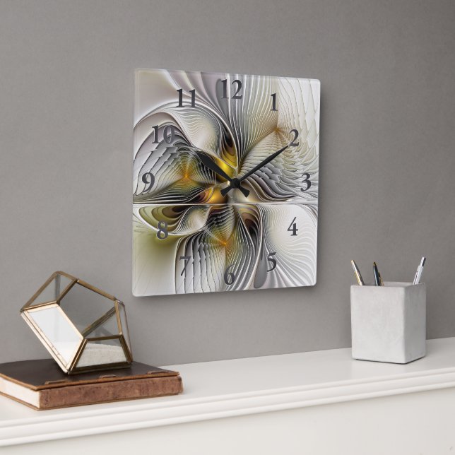 Reloj Cuadrado Ilusión óptica Resumen 3D Fractal con profundidad (Oficina)