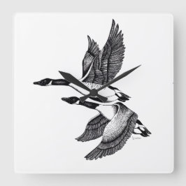 Reloj Cuadrado Ilustracion blanco y negro de Canadá Geese