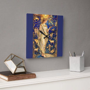 Reloj Cuadrado Ilustración Celestial de la Diosa Zodiaco Art Nouv