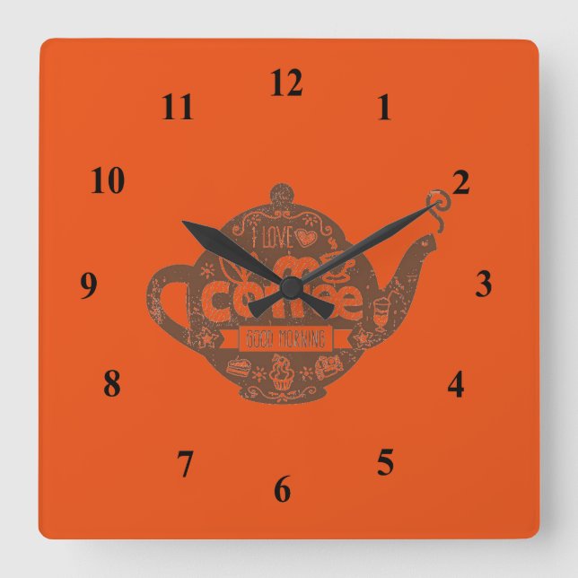 Reloj Cuadrado Ilustracion de cafetera de época (Anverso)