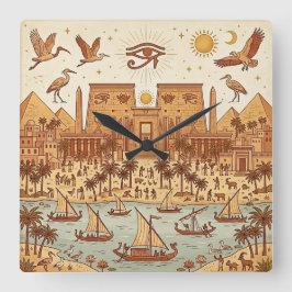 Reloj Cuadrado Ilustración de la ciudad del antiguo Egipto Boho-T