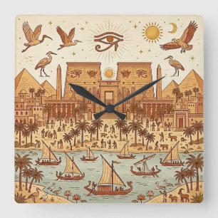 Reloj Cuadrado Ilustración de la ciudad del antiguo Egipto Boho-T