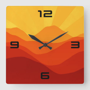 Reloj Cuadrado Ilustracion de las montañas Sunset-15662