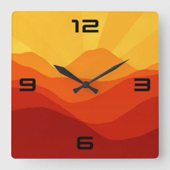 Reloj Cuadrado Ilustracion de las montañas Sunset-15662 (Anverso)