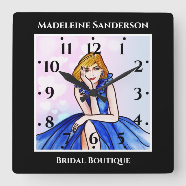 Reloj Cuadrado Ilustracion de moda Dark Royal Blue Cocktail Gown (Anverso)