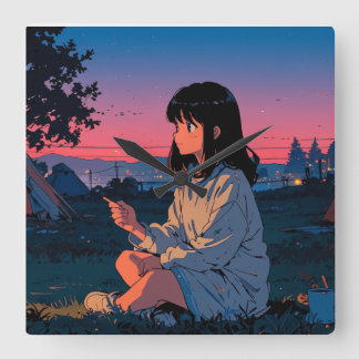 Reloj Cuadrado Ilustración de paisajes de montaña retro de Art es