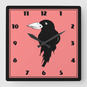 Reloj Cuadrado Ilustracion de pájaro de Black Raven