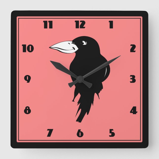 Reloj Cuadrado Ilustracion de pájaro de Black Raven (Anverso)