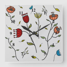 Reloj Cuadrado Ilustracion de patrón de flores de color de especi
