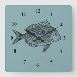 Reloj Cuadrado Ilustracion de pescado de época