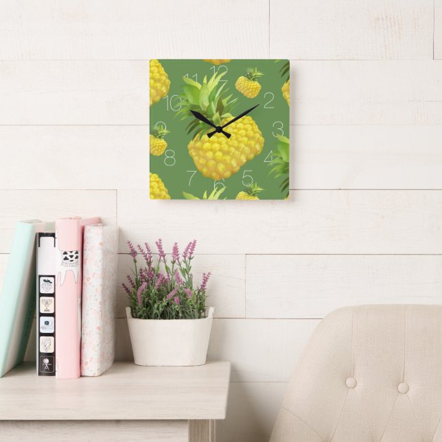 Reloj Cuadrado Ilustracion de piña (Sala de lectura)