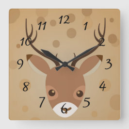 Reloj Cuadrado ilustracion de renos sobre fondo marrón