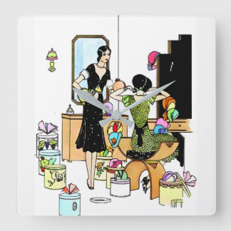 Reloj Cuadrado Ilustración de sombrerería Art Déco vintage de los