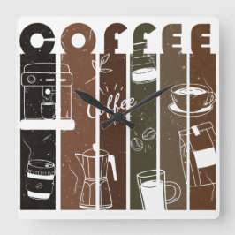Reloj Cuadrado Ilustración de tipografía de café vintage dibujada