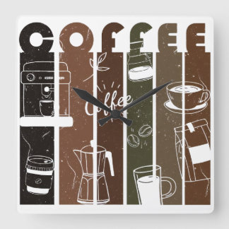Reloj Cuadrado Ilustración de tipografía de café vintage dibujada