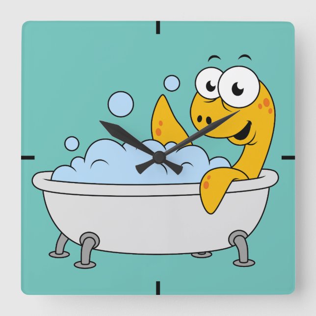 Reloj Cuadrado Ilustracion De Un Monstruo De Baño De Ness. (Anverso)