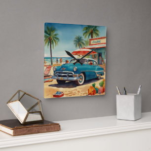Reloj Cuadrado Ilustracion de vacaciones de Kitsch en los años 50