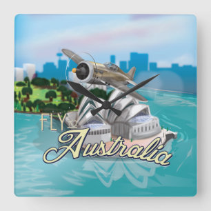 Reloj Cuadrado Ilustracion De Viajes De Vuelo A Australia