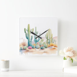 Reloj Cuadrado Ilustracion del desierto de acuarela