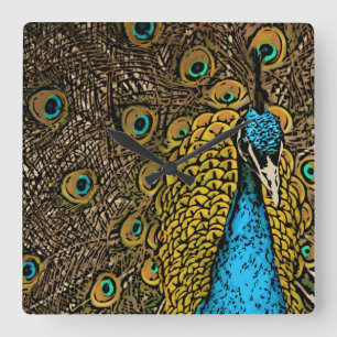Reloj Cuadrado Ilustracion del esplendor del pavo real