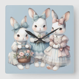 Reloj Cuadrado Ilustración en Acuarela de las Hermanas Cottage Bu