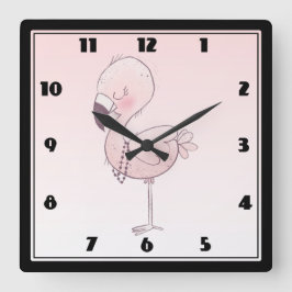 Reloj Cuadrado Ilustracion Flamingo Rosa