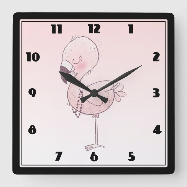 Reloj Cuadrado Ilustracion Flamingo Rosa (Anverso)