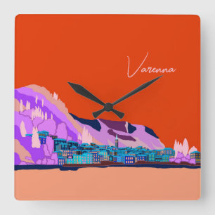 Reloj Cuadrado Ilustracion italiano Sunset Varenna Lake Como