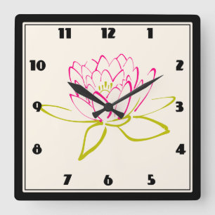 Reloj Cuadrado Ilustracion Lotus Flower / Water Lily