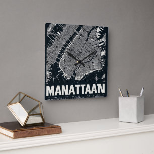 Reloj Cuadrado Ilustracion Mapa de Manhattan