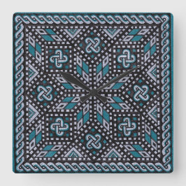 Reloj Cuadrado Ilustracion mosaico gris negro y azul matisse