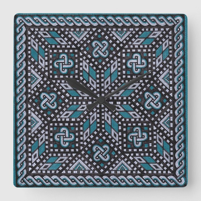 Reloj Cuadrado Ilustracion mosaico gris negro y azul matisse (Anverso)