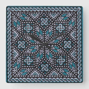 Reloj Cuadrado ilustracion negro mosaico gris y azul matisse