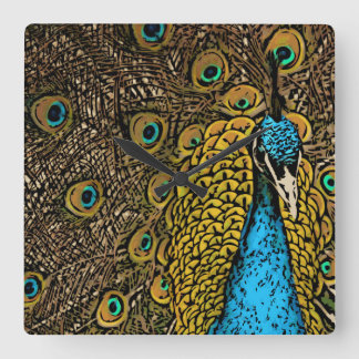 Reloj Cuadrado Ilustracion Peacock Splendor