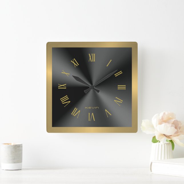Reloj Cuadrado Image of Black & Gold & Metallic Stainless Steel (Hogar)