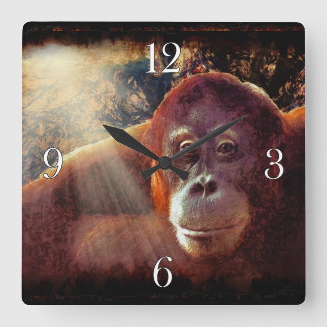 Reloj Cuadrado Imagen 2 del Primado de Orangután y Selva Tropical (Anverso)