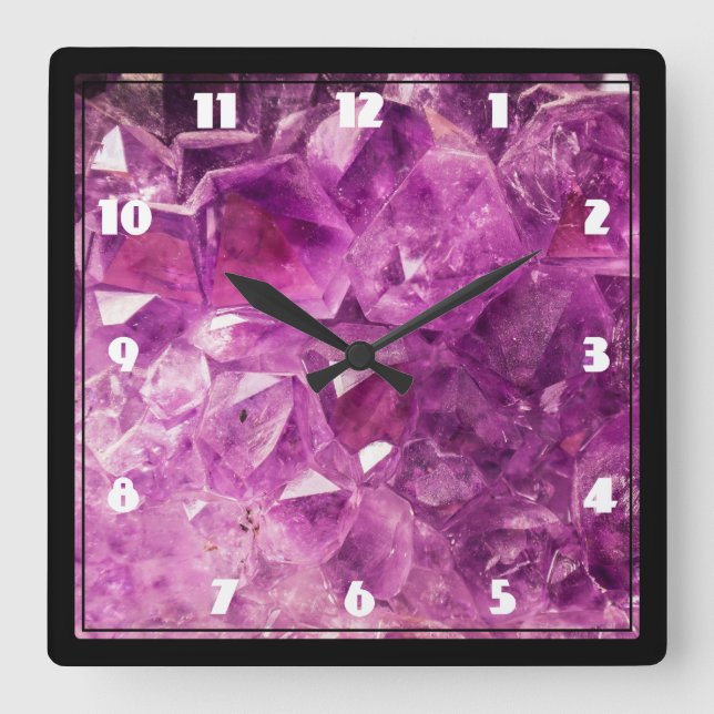 Reloj Cuadrado Imagen Amethyst Gemstone brillante y espumoso (Anverso)