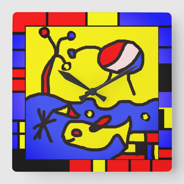 Reloj Cuadrado Imagen con arte moderno de pescado (Anverso)