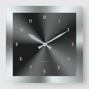 Reloj Cuadrado Imagen de acero inoxidable negro y plateado y metá